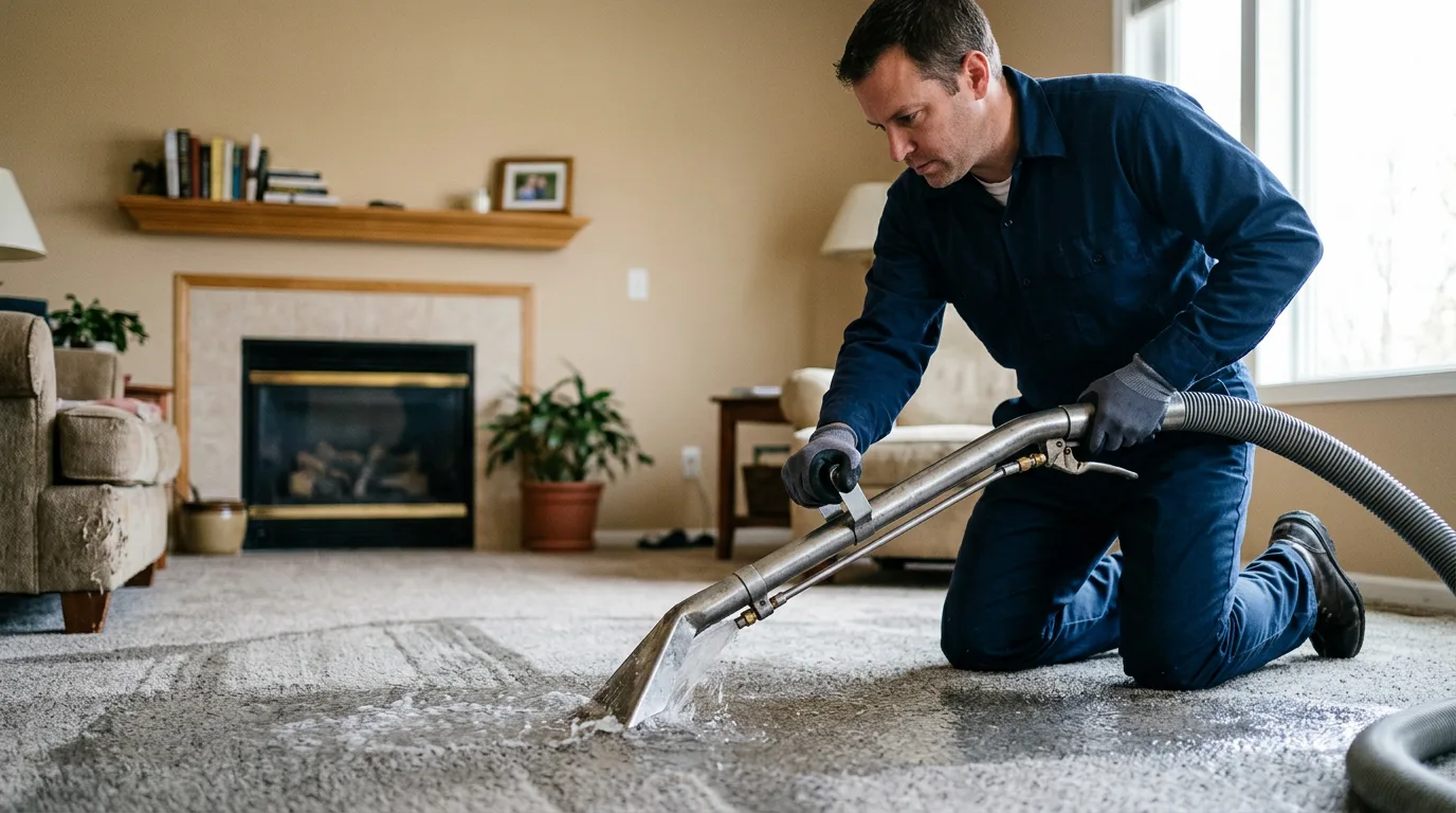 Water damage restoration technician working near Hamlet, IN